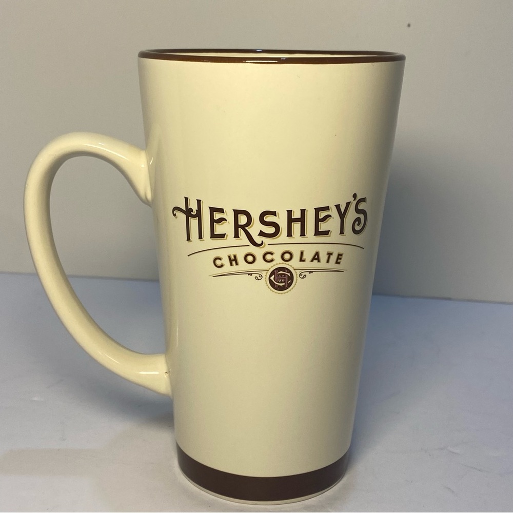 Hershey's Chocolate Tall Latte Mug Gallerie Cream Brown Logo Coffee Cup 16 oz